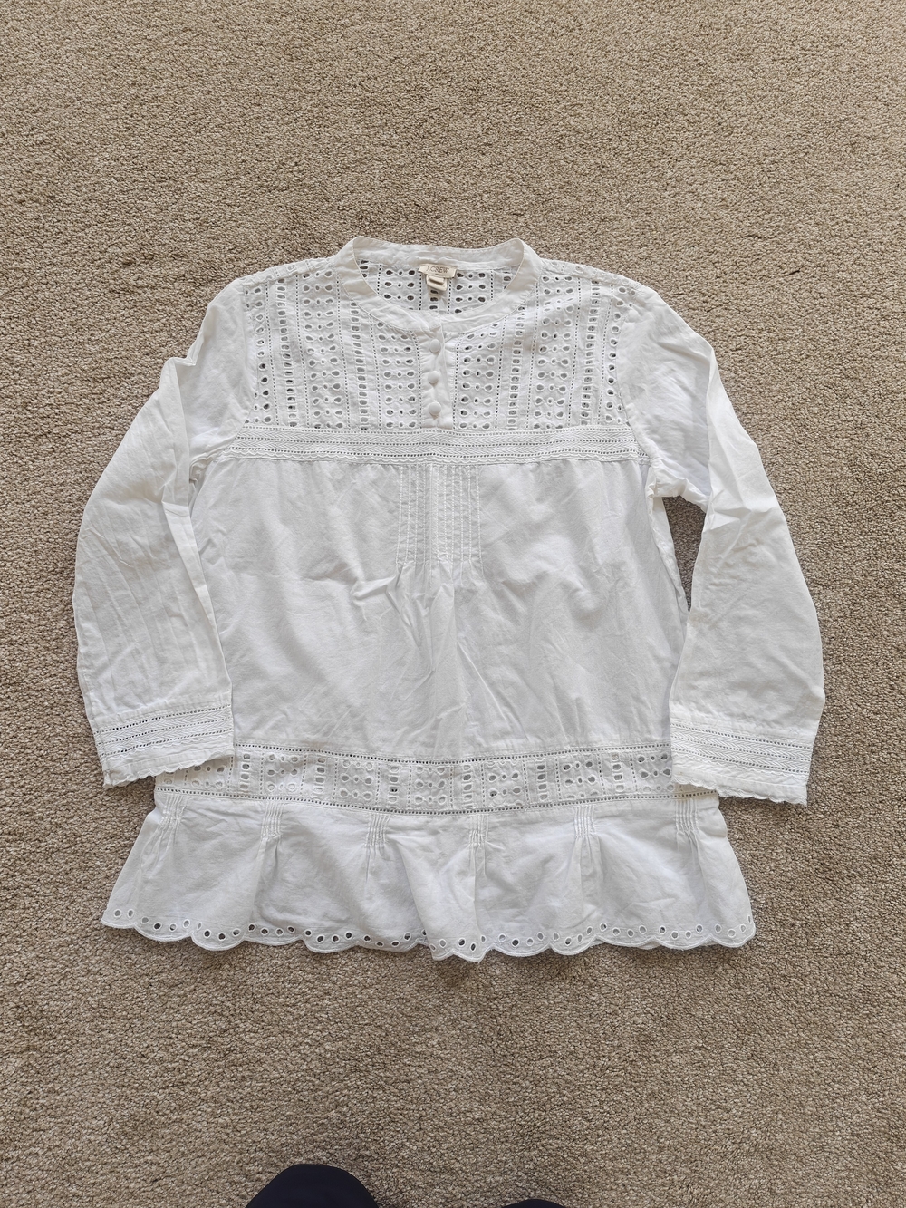 J. Crew White Eyelet Cotton Button-Front Top
